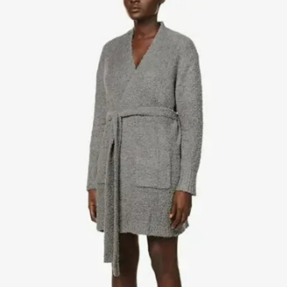 SKIMS Cozy Boucle Knit Short Belted Robe Smoke Gray Sz S/M